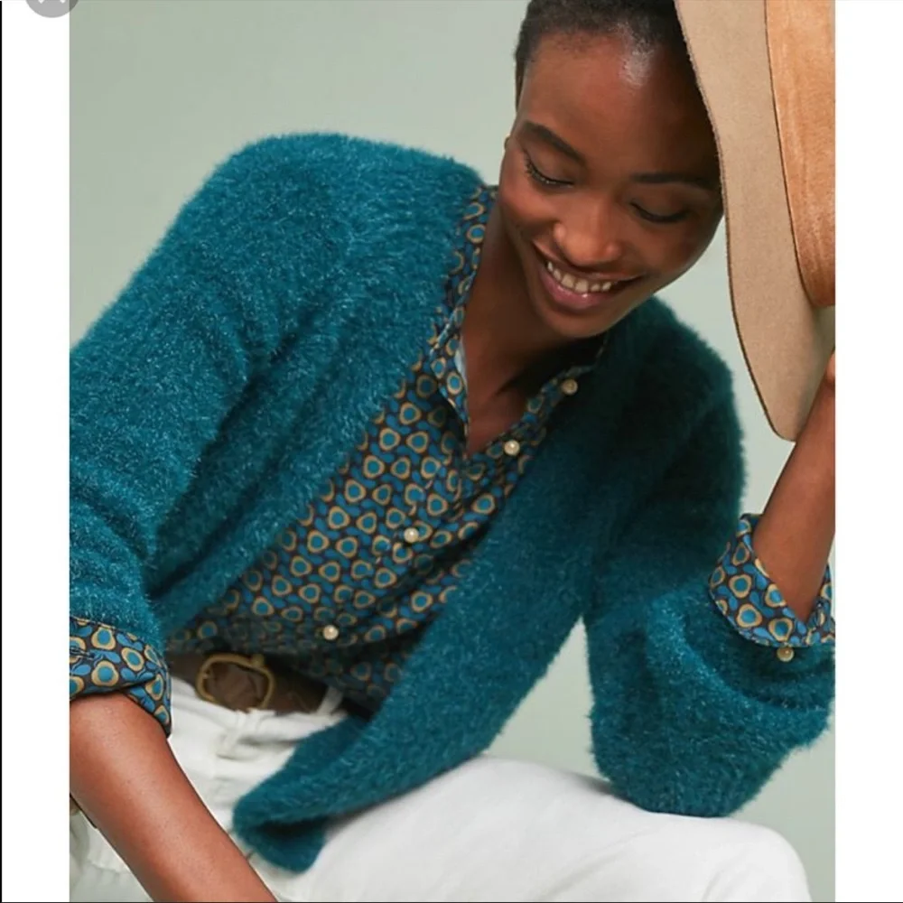 Anthropologie green Sleeping On Snow Northbound Eyelash open front Cardigan XS - Picture 1 of 11